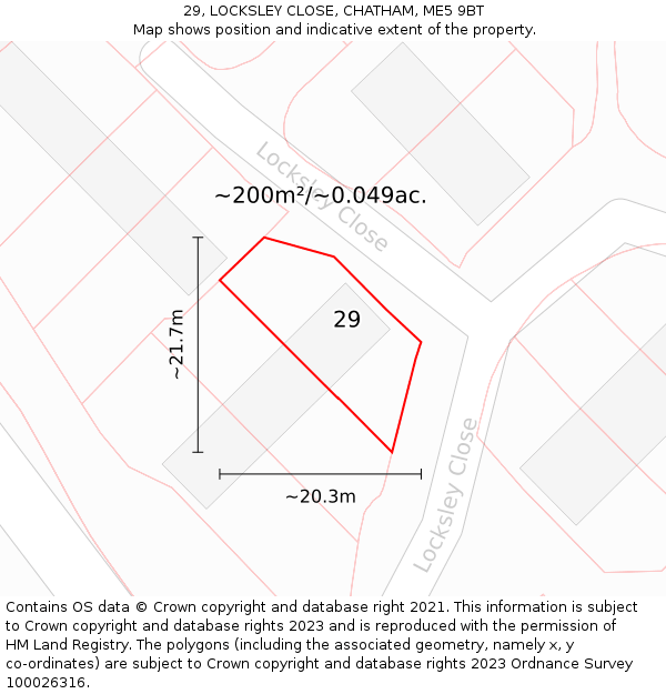 29, LOCKSLEY CLOSE, CHATHAM, ME5 9BT: Plot and title map