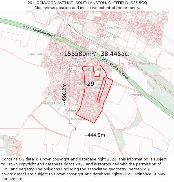 29, LOCKWOOD AVENUE, SOUTH ANSTON, SHEFFIELD, S25 5GQ: Plot and title map