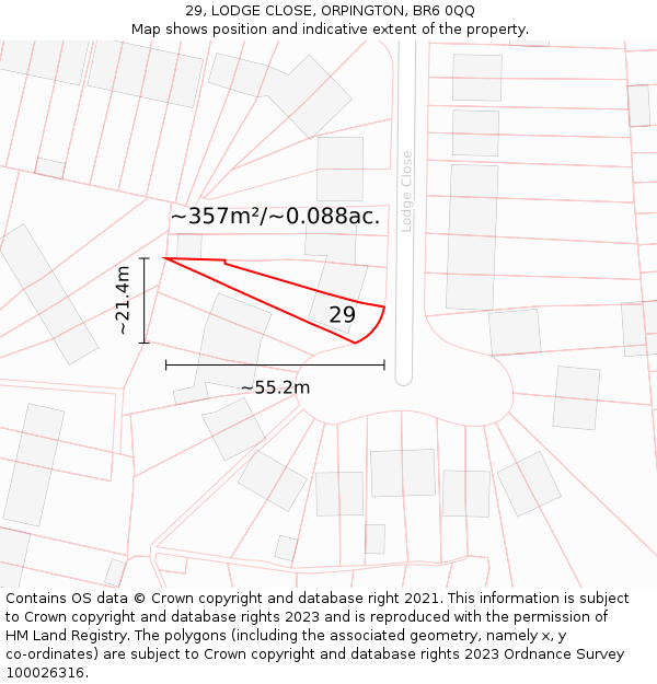 29, LODGE CLOSE, ORPINGTON, BR6 0QQ: Plot and title map