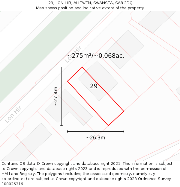 29, LON HIR, ALLTWEN, SWANSEA, SA8 3DQ: Plot and title map