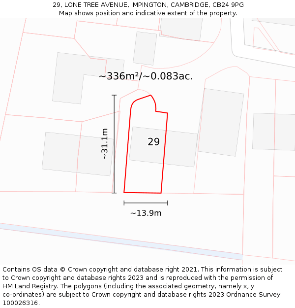 29, LONE TREE AVENUE, IMPINGTON, CAMBRIDGE, CB24 9PG: Plot and title map