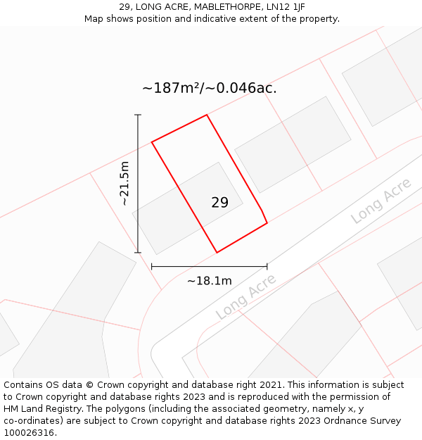 29, LONG ACRE, MABLETHORPE, LN12 1JF: Plot and title map