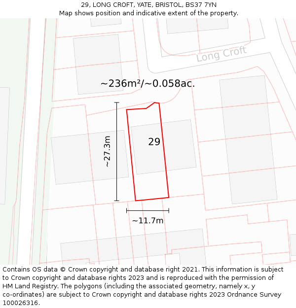 29, LONG CROFT, YATE, BRISTOL, BS37 7YN: Plot and title map