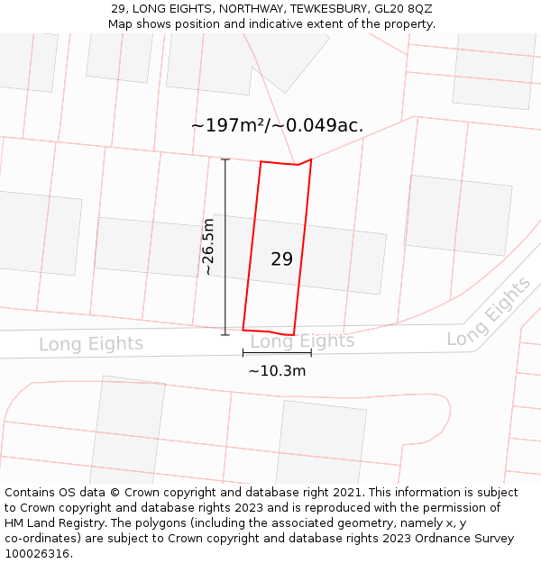 29, LONG EIGHTS, NORTHWAY, TEWKESBURY, GL20 8QZ: Plot and title map