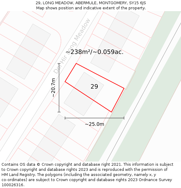 29, LONG MEADOW, ABERMULE, MONTGOMERY, SY15 6JS: Plot and title map