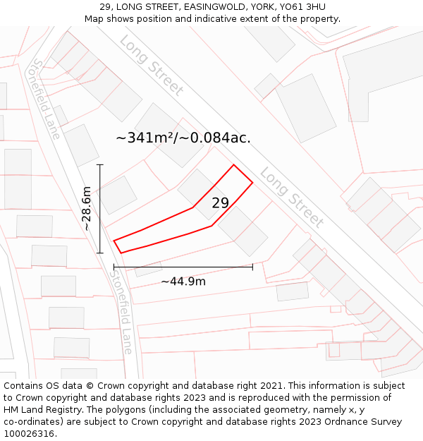29, LONG STREET, EASINGWOLD, YORK, YO61 3HU: Plot and title map