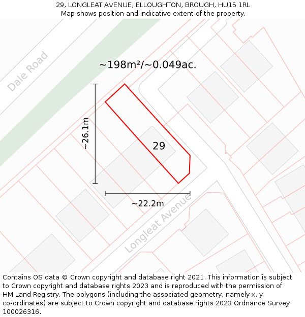 29, LONGLEAT AVENUE, ELLOUGHTON, BROUGH, HU15 1RL: Plot and title map