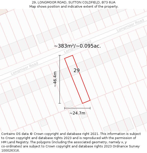 29, LONGMOOR ROAD, SUTTON COLDFIELD, B73 6UA: Plot and title map