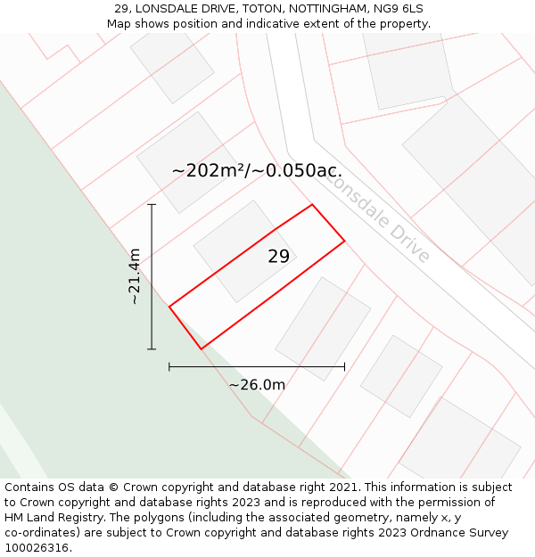 29, LONSDALE DRIVE, TOTON, NOTTINGHAM, NG9 6LS: Plot and title map