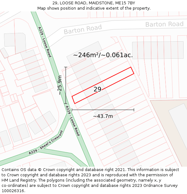 29, LOOSE ROAD, MAIDSTONE, ME15 7BY: Plot and title map