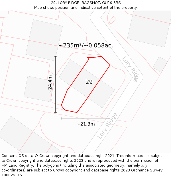 29, LORY RIDGE, BAGSHOT, GU19 5BS: Plot and title map