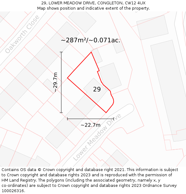 29, LOWER MEADOW DRIVE, CONGLETON, CW12 4UX: Plot and title map