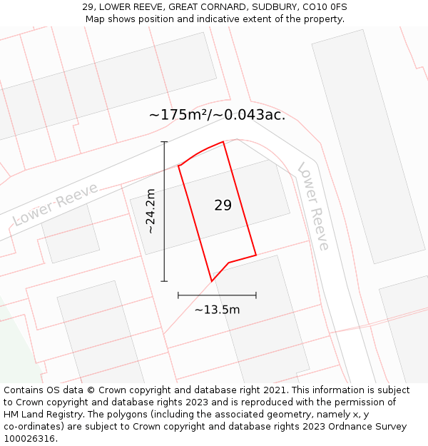 29, LOWER REEVE, GREAT CORNARD, SUDBURY, CO10 0FS: Plot and title map