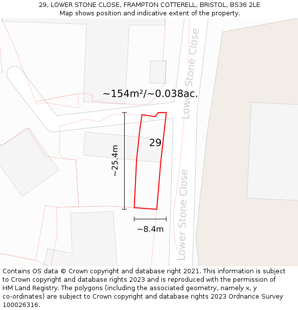 29, LOWER STONE CLOSE, FRAMPTON COTTERELL, BRISTOL, BS36 2LE: Plot and title map