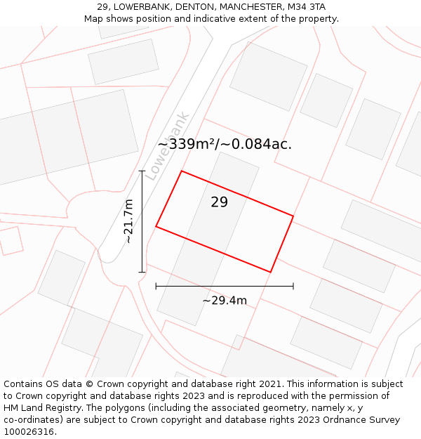 29, LOWERBANK, DENTON, MANCHESTER, M34 3TA: Plot and title map