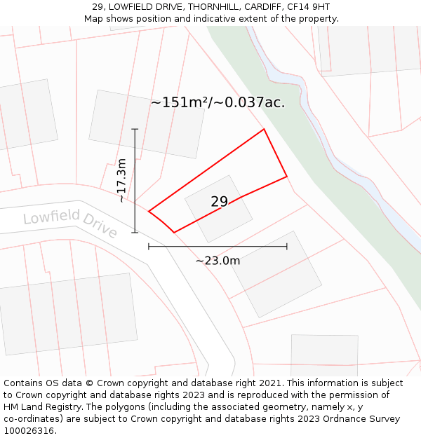 29, LOWFIELD DRIVE, THORNHILL, CARDIFF, CF14 9HT: Plot and title map