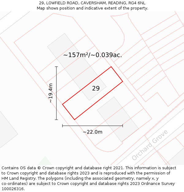 29, LOWFIELD ROAD, CAVERSHAM, READING, RG4 6NL: Plot and title map