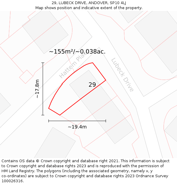 29, LUBECK DRIVE, ANDOVER, SP10 4LJ: Plot and title map