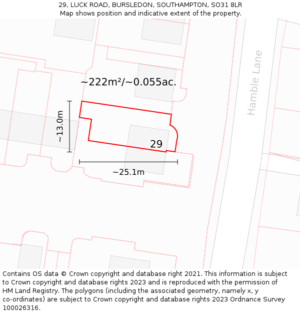 29, LUCK ROAD, BURSLEDON, SOUTHAMPTON, SO31 8LR: Plot and title map