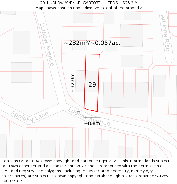 29, LUDLOW AVENUE, GARFORTH, LEEDS, LS25 2LY: Plot and title map