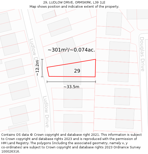 29, LUDLOW DRIVE, ORMSKIRK, L39 1LE: Plot and title map