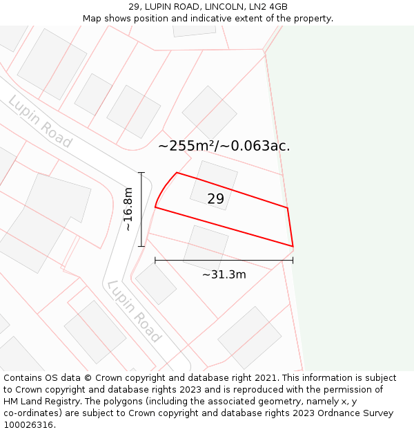 29, LUPIN ROAD, LINCOLN, LN2 4GB: Plot and title map