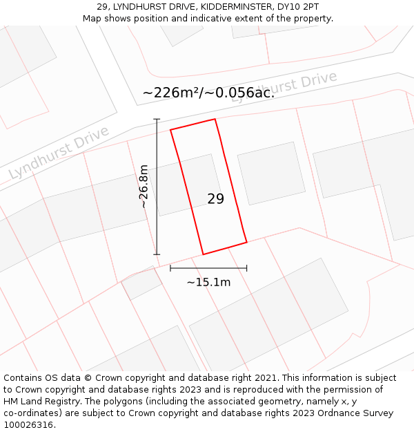 29, LYNDHURST DRIVE, KIDDERMINSTER, DY10 2PT: Plot and title map