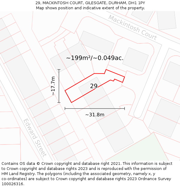 29, MACKINTOSH COURT, GILESGATE, DURHAM, DH1 1PY: Plot and title map
