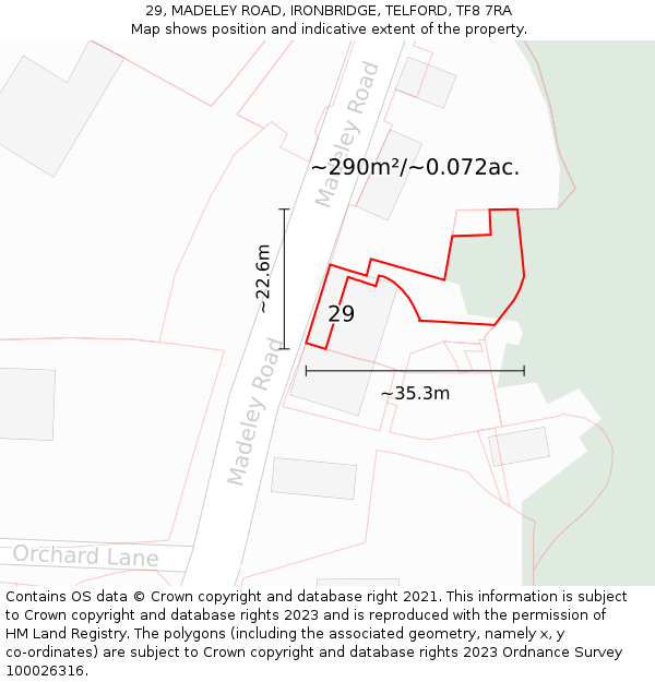 29, MADELEY ROAD, IRONBRIDGE, TELFORD, TF8 7RA: Plot and title map