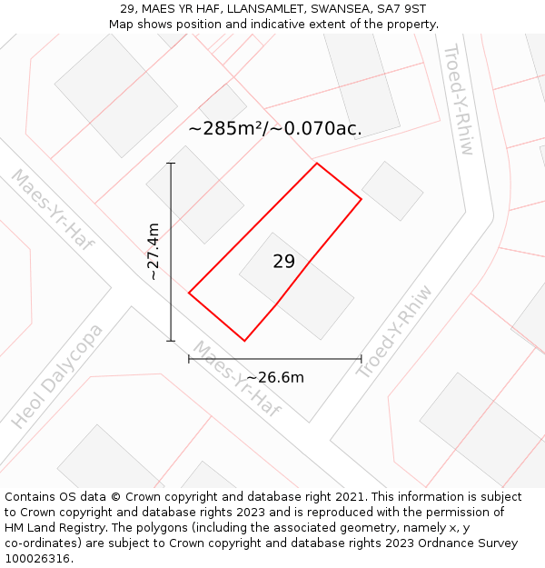 29, MAES YR HAF, LLANSAMLET, SWANSEA, SA7 9ST: Plot and title map