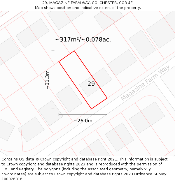 29, MAGAZINE FARM WAY, COLCHESTER, CO3 4EJ: Plot and title map