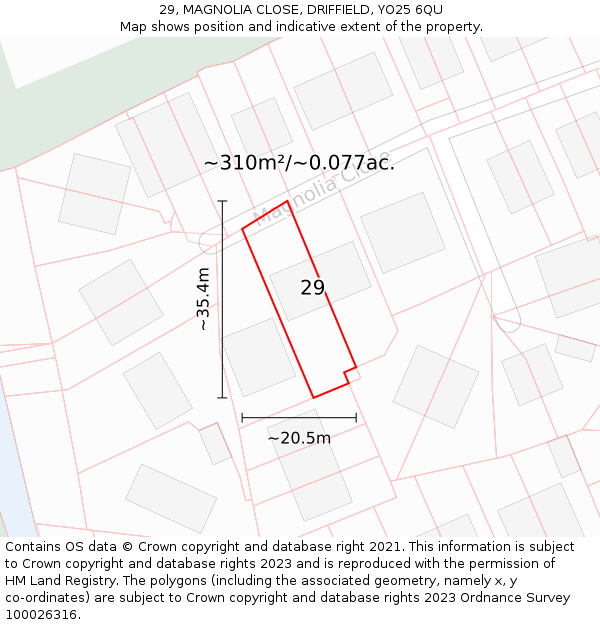 29, MAGNOLIA CLOSE, DRIFFIELD, YO25 6QU: Plot and title map