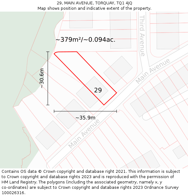 29, MAIN AVENUE, TORQUAY, TQ1 4JQ: Plot and title map