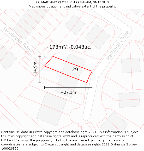 29, MAITLAND CLOSE, CHIPPENHAM, SN15 3UD: Plot and title map