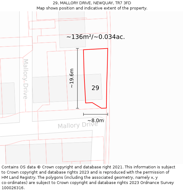 29, MALLORY DRIVE, NEWQUAY, TR7 3FD: Plot and title map