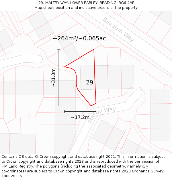 29, MALTBY WAY, LOWER EARLEY, READING, RG6 4AE: Plot and title map