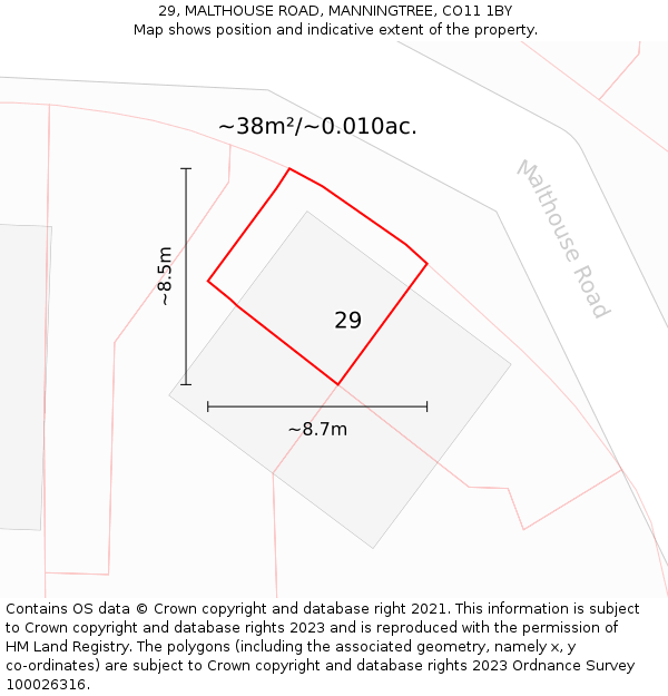 29, MALTHOUSE ROAD, MANNINGTREE, CO11 1BY: Plot and title map