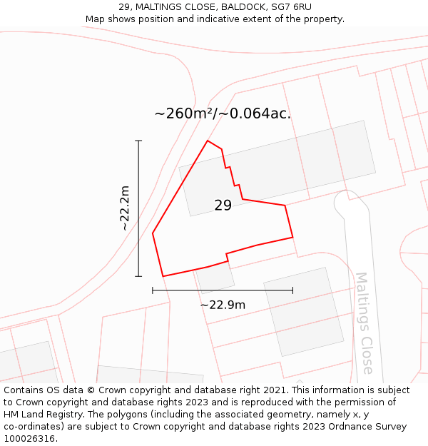 29, MALTINGS CLOSE, BALDOCK, SG7 6RU: Plot and title map