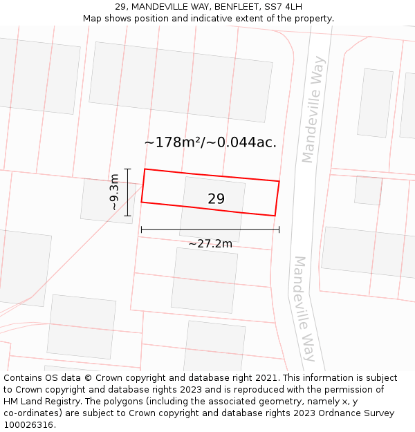29, MANDEVILLE WAY, BENFLEET, SS7 4LH: Plot and title map