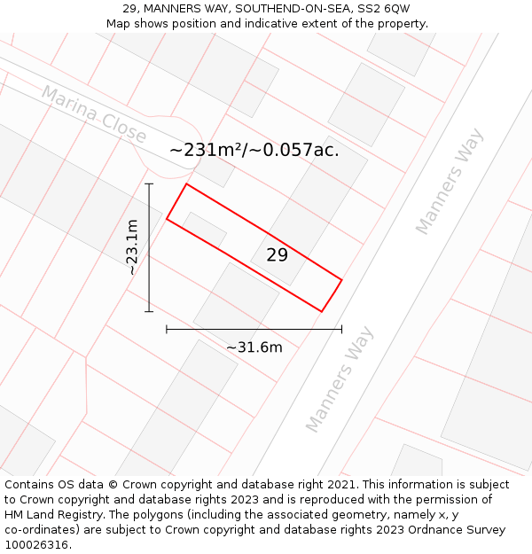 29, MANNERS WAY, SOUTHEND-ON-SEA, SS2 6QW: Plot and title map