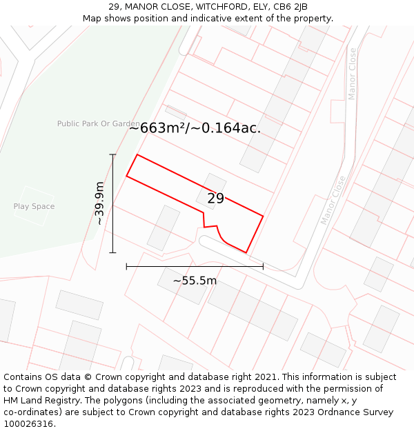 29, MANOR CLOSE, WITCHFORD, ELY, CB6 2JB: Plot and title map