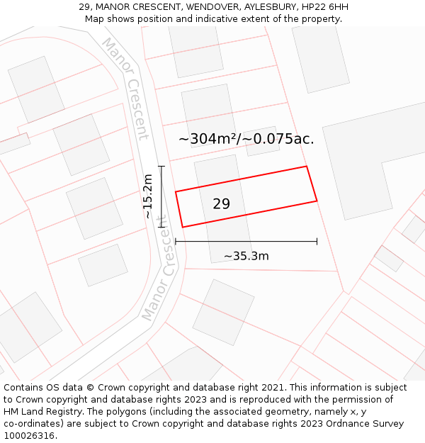 29, MANOR CRESCENT, WENDOVER, AYLESBURY, HP22 6HH: Plot and title map