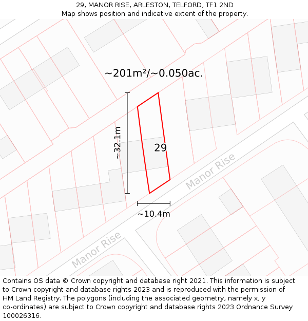 29, MANOR RISE, ARLESTON, TELFORD, TF1 2ND: Plot and title map