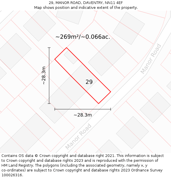 29, MANOR ROAD, DAVENTRY, NN11 4EF: Plot and title map