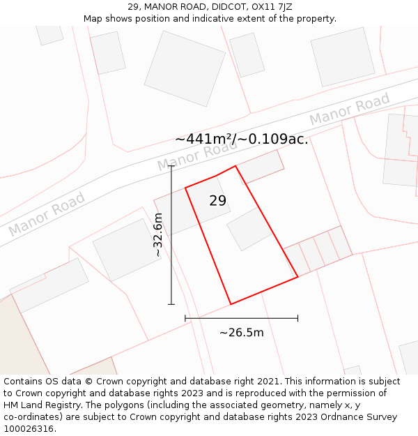 29, MANOR ROAD, DIDCOT, OX11 7JZ: Plot and title map