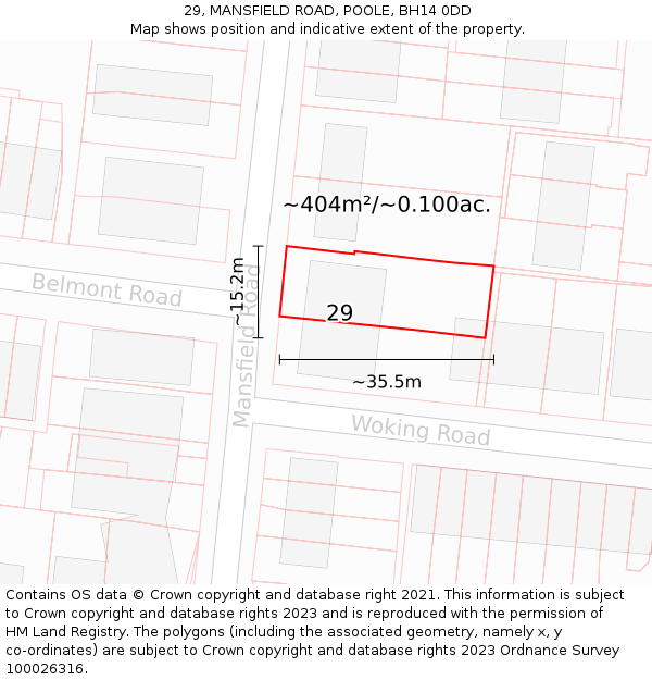29, MANSFIELD ROAD, POOLE, BH14 0DD: Plot and title map