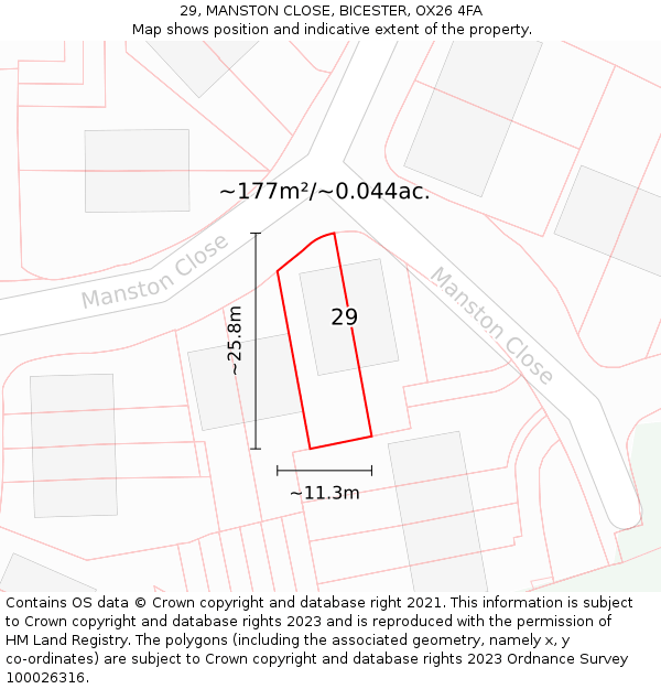 29, MANSTON CLOSE, BICESTER, OX26 4FA: Plot and title map