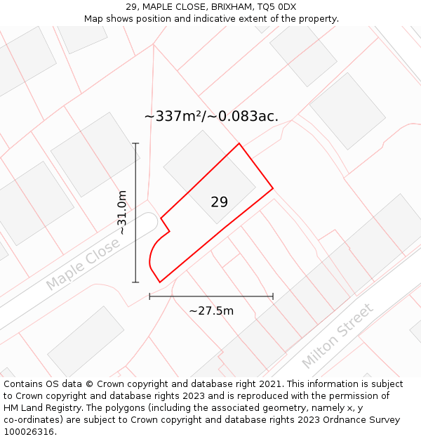 29, MAPLE CLOSE, BRIXHAM, TQ5 0DX: Plot and title map
