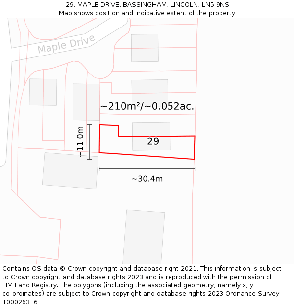 29, MAPLE DRIVE, BASSINGHAM, LINCOLN, LN5 9NS: Plot and title map