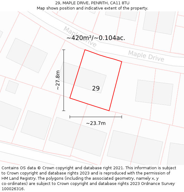 29, MAPLE DRIVE, PENRITH, CA11 8TU: Plot and title map